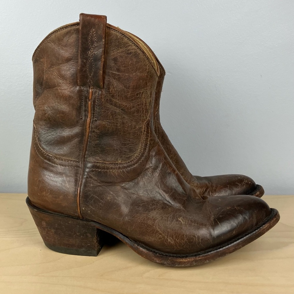 Lucchese Women’s Size 6.5 Brown Leather Western Ankle Booties Side Zip USA